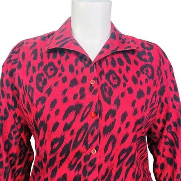 Chicos Womens No Iron Animal Print Shirt Button Top Red Black Size 3 | XL - Picture 4 of 12